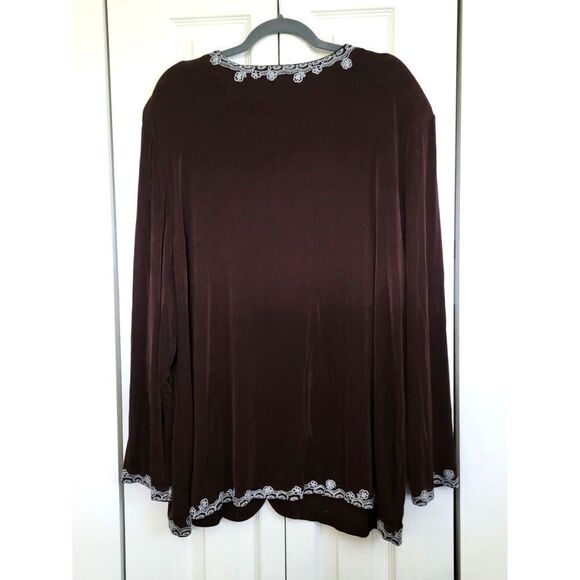 Vikki Vi 3X Brown Jacket Slinky Hook Closure Embroidered LS Vintage Shoulder Pad - Picture 2 of 6